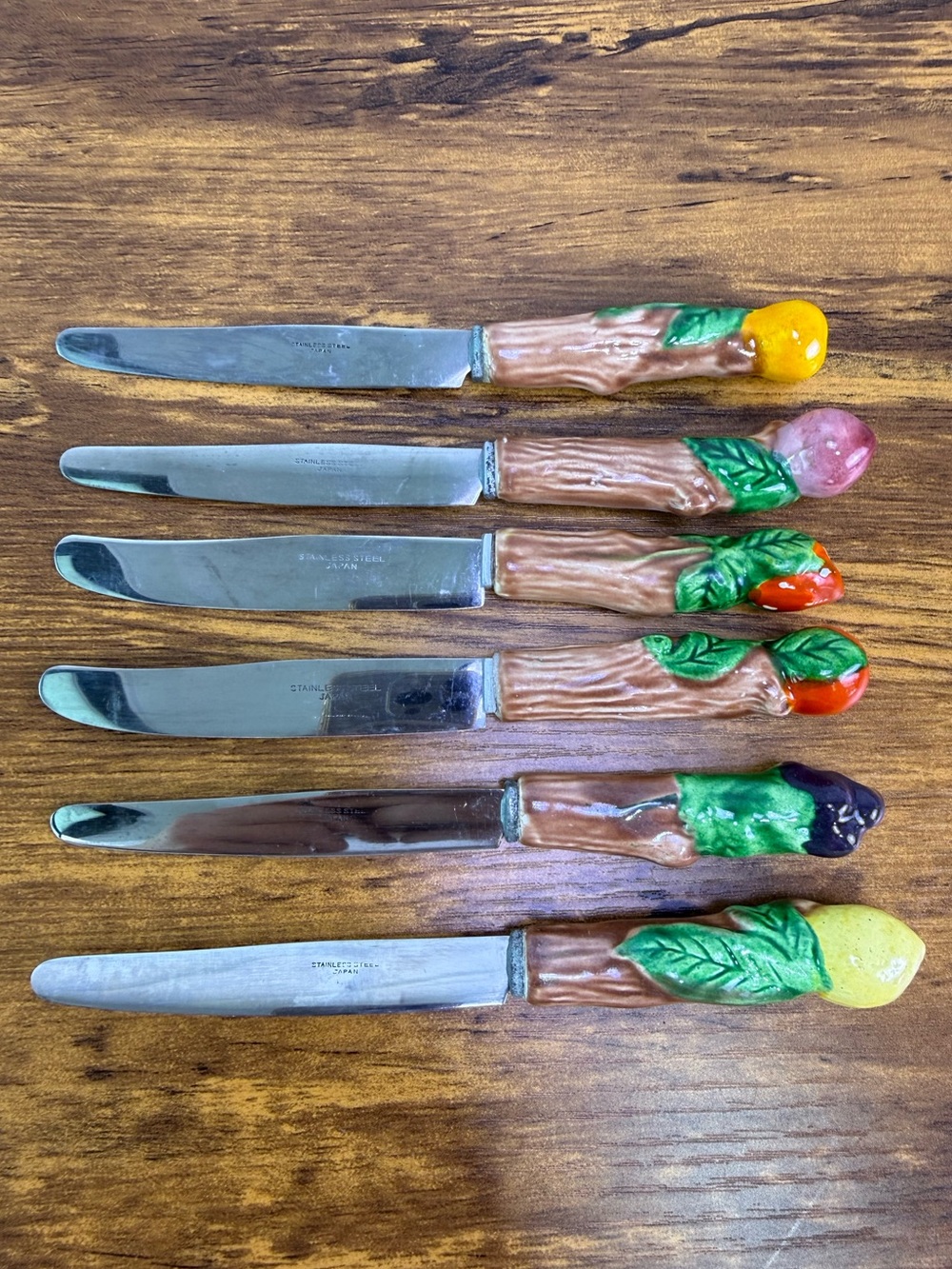 Vintage Japan Ceramic Fruit Handle Cheese Butter Spreaders Set of 6 MCM